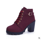 Solid color women's leather boots lace up boots