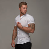 New Summer Shirt Fitness Clothing Cotton Tops Short Sleeve Sports Shirts Brand Mens Short Cool Casual Fashion Breathable Shirt