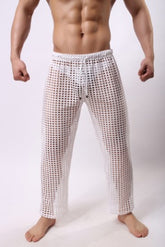 new fashion men sexy mesh trousers men casual hollow trousers
