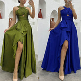 Sleeveless Solid Color Irregular Long Dress Formal For Women