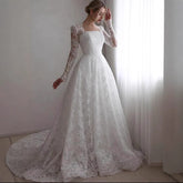 Embroidered Long Sleeve Trailing Wedding Dress