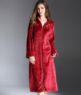 Flannel Nightdress With Exquisite Embroidery And Long Zipper Nightgown