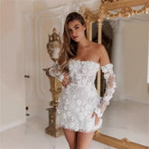 Wedding Off-shoulder Long Sleeve A- Line Banquet Party Dress