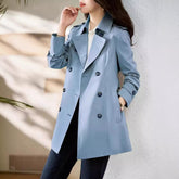 Women's Mid-length Trench Coat Double Breasted Fitted Waist Overcoat