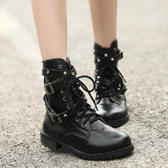 Boots, Motorcycle Boots, Middle Heel Boots, Women's Army Boots