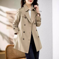 Women's Mid-length Trench Coat Double Breasted Fitted Waist Overcoat