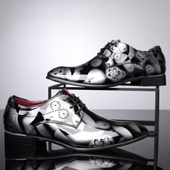 Fashionable English Flower Leather Shoes Pointed Toe Men's Shoes