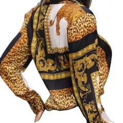 Elegant Print Loose Crop Shirt Ladies Button Down Shirt