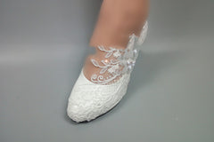 White Bridal Lace Flower Wedding Shoes High Heels
