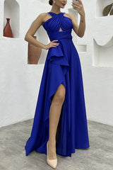 Sleeveless Solid Color Irregular Long Dress  Formal For Women