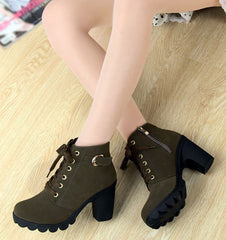 Solid color women's leather boots lace up boots