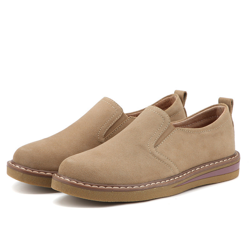 British Style Leather Shoes Women's Flat Bottom Pumps One Pedal Loafer