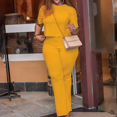 Short Sleeve Sunken Stripe Solid Color Casual Suit