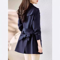 Women's Mid-length Trench Coat Double Breasted Fitted Waist Overcoat