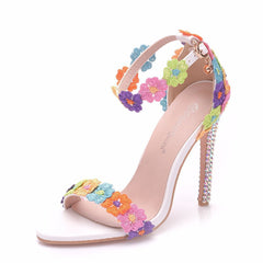 Temperament Word Strap Stiletto Sandals White Lace Wedding Shoes