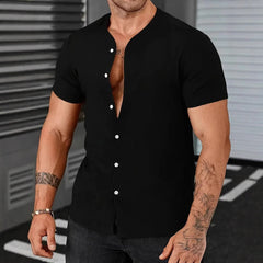 New Cardigan Stand Collar Men's Short-sleeve Shirts