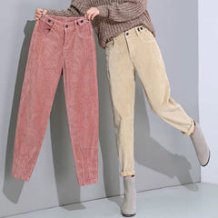 Women Pants Loose Corduroy Harem High Waist