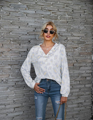 Leopard Print V-neck T-shirt Fashion Loose Long Sleeve Tops For Women Clothing