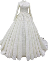 White lace dress with long sleeves on a white background