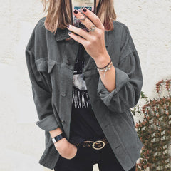 Women's Button-down Cardigan Long Sleeve Lapel Loose Padded Shirt