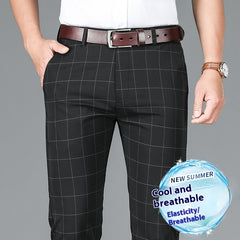 Slim-fit Straight Plaid Suit Formal Wear Mid Waist Casual Pants
