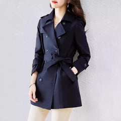 Women's Mid-length Trench Coat Double Breasted Fitted Waist Overcoat