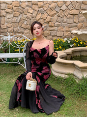 High-grade Adult Lady Like Woman Wind Flocked Printed Butterfly Dress